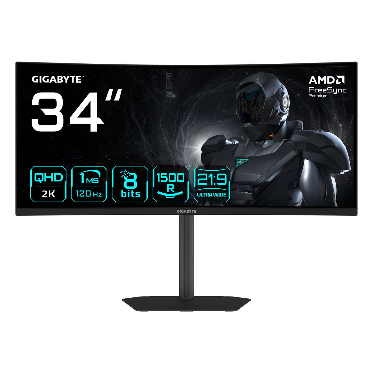 GIGABYTE GS34WQCA 34" WQHD Curved Gaming Monitor - 3440 x 1440, 1500R, 120Hz, 1ms, 300 cd/m�, FreeSync Premium, HDR Ready, HDMI 2.0, Displayport 1.4