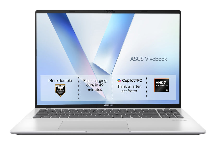 ASUS Vivobook 16 S1607KA-MB267W Copilot+ PC AMD RyzenT AI 5 330 Laptop 40.6 cm (16") WUXGA 16 GB DDR5-SDRAM 512 GB SSD Wi-Fi 6 (802.11ax) Windows 11 Pro Silver